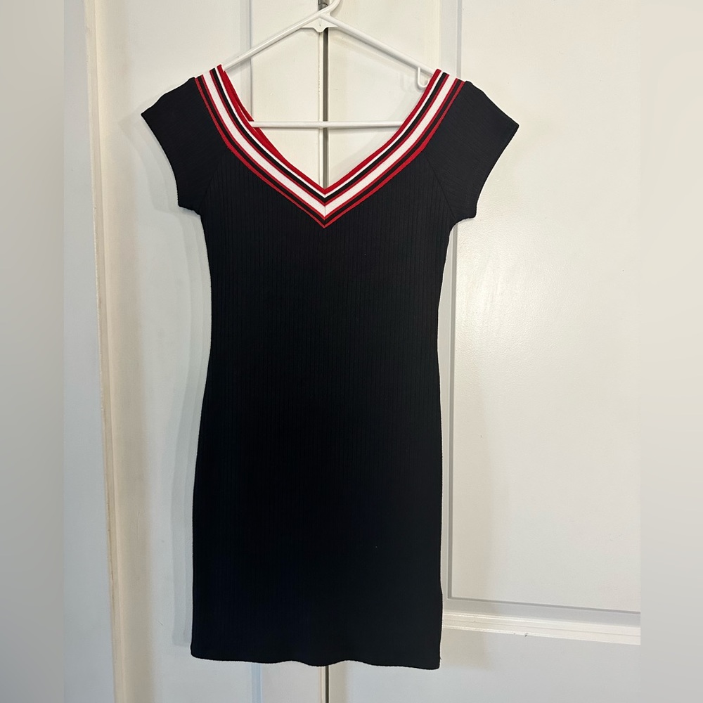 Urban Outfitters Black Cotton 90s  V neck  Mini Dress Small.